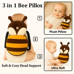snugnibble yellow honeybee head back pillow Microfibre Animals Baby Pillow Pack of 1 image 3