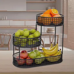 prime krafts 3 Tier Unique Design Countertop Storage Organizer for Home and Kitchen, Iron Fruit & Vegetable Basket image 2