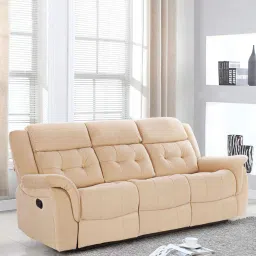 casacraft from pepperfry Norton Velvet 3 Seater Manual Recliner In Beige Colour image 1