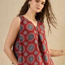 sanskrutihomes Casual Sleeveless Printed Women Red Top image 3