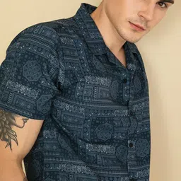 randomstyle Men Night Suit Set Dark Blue Printed image 3