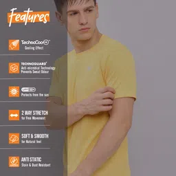 technosport Men Solid Round Neck Polyester Yellow T-Shirt image 2