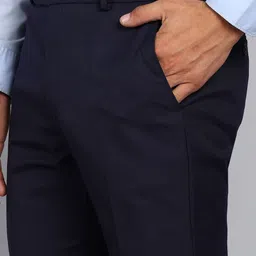 park avenue Men Slim Fit Dark Blue Polyester Trousers image 5