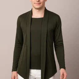 chitra style Men Asymmetric Full Sleeve Dark Green Shrug image 3