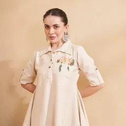 bolkii Women A-line Beige Above Knee/Mid Thigh Length Dress-picture-17