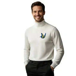 Men Solid High Neck White Sweater-image-11
