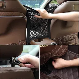 jamunesh 3-Layer Car Mesh Organizer Seat Back Net Bag Barrier Backseat Pet Tissue Holder Roll Bar image 5