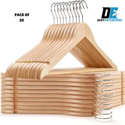 Lotus Wooden Hangers, Solid Wood Shirt Hangers Extra Smooth Finish Wooden Coat Pack of 20 Hangers For Coat-image-4