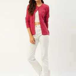 rivza Women Woven Round Neck Pink Sweater image 2