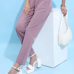 tokyo talkies Women Regular Fit Purple Cotton Blend Trousers-picture-16