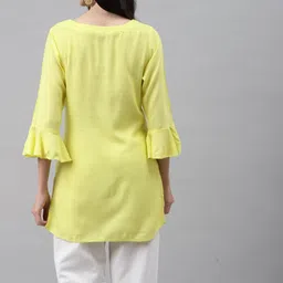 jc4u Casual Regular Sleeves Embellished Women Yellow Top image 4