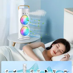 Solisca 4000mAh Double Ended Spray Fan, fan with LED Light Cooler, Touch &Remote Control Mini Portable 3 Speed mode Build-in Battery Rechargeable-cooling blade USB Fan image 5