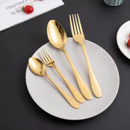 hokipo Gold Dinner forks, Dinner spoons, fruit/Dessert forks and Tea/Dessert spoons Stainless Steel Cutlery Set-picture-12
