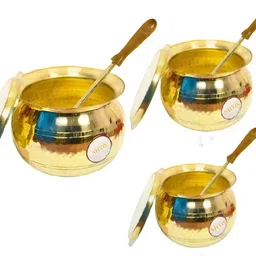 necon Pure Brass Cooking Handi Set Combo | Kitchen Utensils with Lid & Ladle | Handi 10 L, 4 L, 2 L with Lid image 1