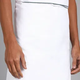 Sawariya handloom Trendy & Traditional White Cotton Multicolor Border Dhoti(size-122cm W 216cm L) Striped, Solid Men Dhoti image 4