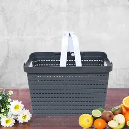 homestic Plastic Plastic Storage Basket for Fruits|Kitchen|Stationery|FLORA-333|Gray Storage Basket image 4