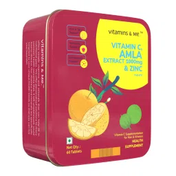 Vitamins & Me Vitamin C Tablets with Amla Extract 1000mg and zinc for Men & Women for immunity support, glowing skin and stronger hair-60 Tablets-image-61