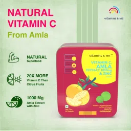 Vitamins & Me Vitamin C Tablets with Amla Extract 1000mg and zinc for Men & Women for immunity support, glowing skin and stronger hair-60 Tablets image 2