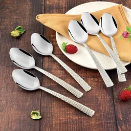 dynore Stainless Steel Hammered Design 12 Pieces Dinner Spoons Set Stainless Steel Table Spoon Set image 3