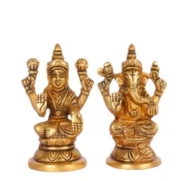 Ganesha & Lakshmi Ji Brass Religious Idol by BudhShiv image 2