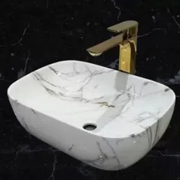 mozato (46*32.5*14) cm white marble designer premium ceramic wash basin / Table Top Basin image 4