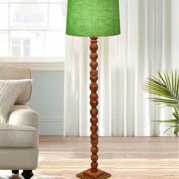 homesake Rustic Wood Floor Lamp, Walnut Brown with Multicolor Fabric Shade, Sweetie Round, Green-picture-33