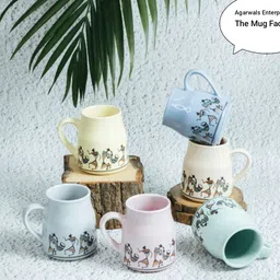 Pack of 6 Ceramic Jaipuri Printed Flask Cane Ceramic Coffee Mug Tea Cup 6-image-1