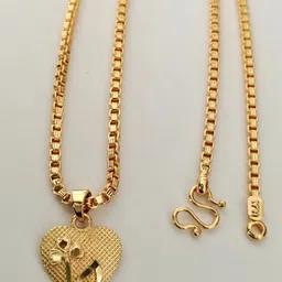 hn jewellery One Gram Gold Box Chain With Heart Pendant For Women Girl 24 Inch Long Necklace Gold-plated Plated Brass Necklace-picture-20