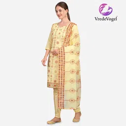 vredevogel Semi Stitched Chanderi Salwar Suit Material Embroidered image 3