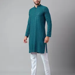 ecochoicecompany Pack of 2 Men Embroidered Cotton Rayon Straight Kurta image 2