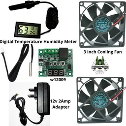 techsupreme W1209 Digital Thermostat Temperature Sensor-12V 2A Power Adaptor Power Supply Ac Input 100-240V Dc Output 12Volt 2Amps &12V DC Cooling Fan & Temperature Humidity Meter Temperature Sensor and Controller Electronic Hobby Kit image 2
