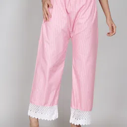 Women Regular Fit Pink Cotton Blend Trousers-image-4