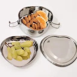 saubhagya Stainless Steel Lunch Box for Kids Adult School/Office- Small Heart 400ml 2 Containers Lunch Box image 3