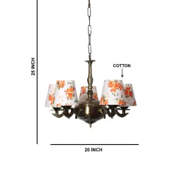 new era Devansh 05 Lights Printed conical cotton shade with Antique Golden Chandelier -A image 3