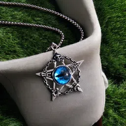 rappersshop Blue Evil Eye Pendant with Round Box Chain – Stainless Steel Necklace Sterling Silver Stainless Steel Pendant Set image 4