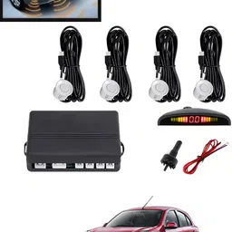 maties 4Pcs White Reverse Parking Sound Warning sensor for car Protection-187 Car Reverse Parking White 4 Sensor With LED Display/Buzzer -187 Parking Sensor image 1