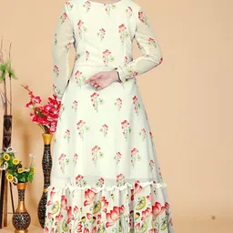 creative sala & banevi Elegant Women's Georgette A-Line Floral Pattern Semi-Stitched Gown Full Sleeve Ethnic Wear, Festive Long Dress for Women & Girls image 4