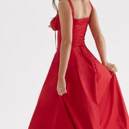 elyraa Women Fit and Flare Red Midi/Calf Length Dress image 2