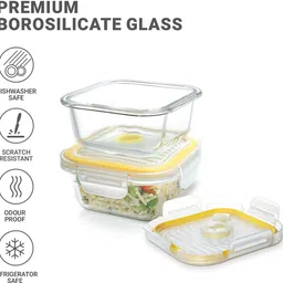 treo All Fresh Glass Tiffin Set of 2, 320ml Each | Leakproof | Microwave & Oven Safe 2 Containers Lunch Box image 3