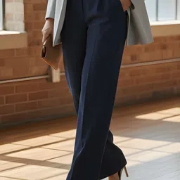 Women Relaxed Blue Lycra Blend Trousers-image-30