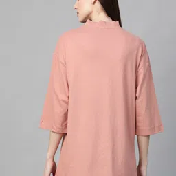 roadster Women Solid High Neck Pure Cotton Pink T-Shirt image 2
