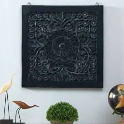wooden home Mango Wood Flower Carving Jharokha in Blue Distress Finish-picture-25