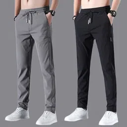 menshubs Pack of 2 Men Self Design Grey, Black Track Pants-picture-13