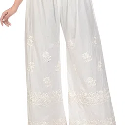 zeny creation Women Comfort Fit White Cotton Silk Trousers-picture-12