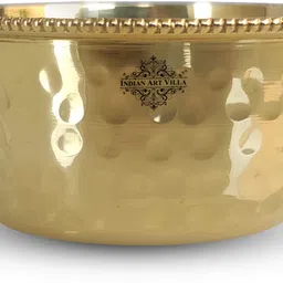 indianartvilla Brass Vegetable Bowl Brass Hammered Beeded Bowl|Serving Vegetable Dish|Volume 250 ML image 1
