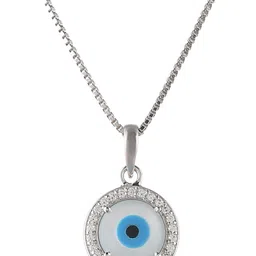 Femme Jam 925 Sterling Silver Mother of Pearl Evil Eye Pendant & Chain for Women & Girls Princess White Gold Precious Necklace-image-41