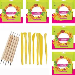 pehrovin Clay tools (set of 7) + Dotting tools (5) +5 Packets of Mouldit(50 gms each) Art Clay-picture-28