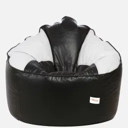 sattva Combo Muddha XXXL Leatherette Bean Bag with Beans in Black & White Colour with Pouffe image 5