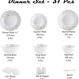 cello Pack of 37 Opalware Dazzle Hanging Garden 37 Pcs Dinner Set image 3
