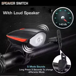 beembell LED Cycle Headlight Rechargeable USB Bicycle Light with Horn 140dB LED Front Light image 1